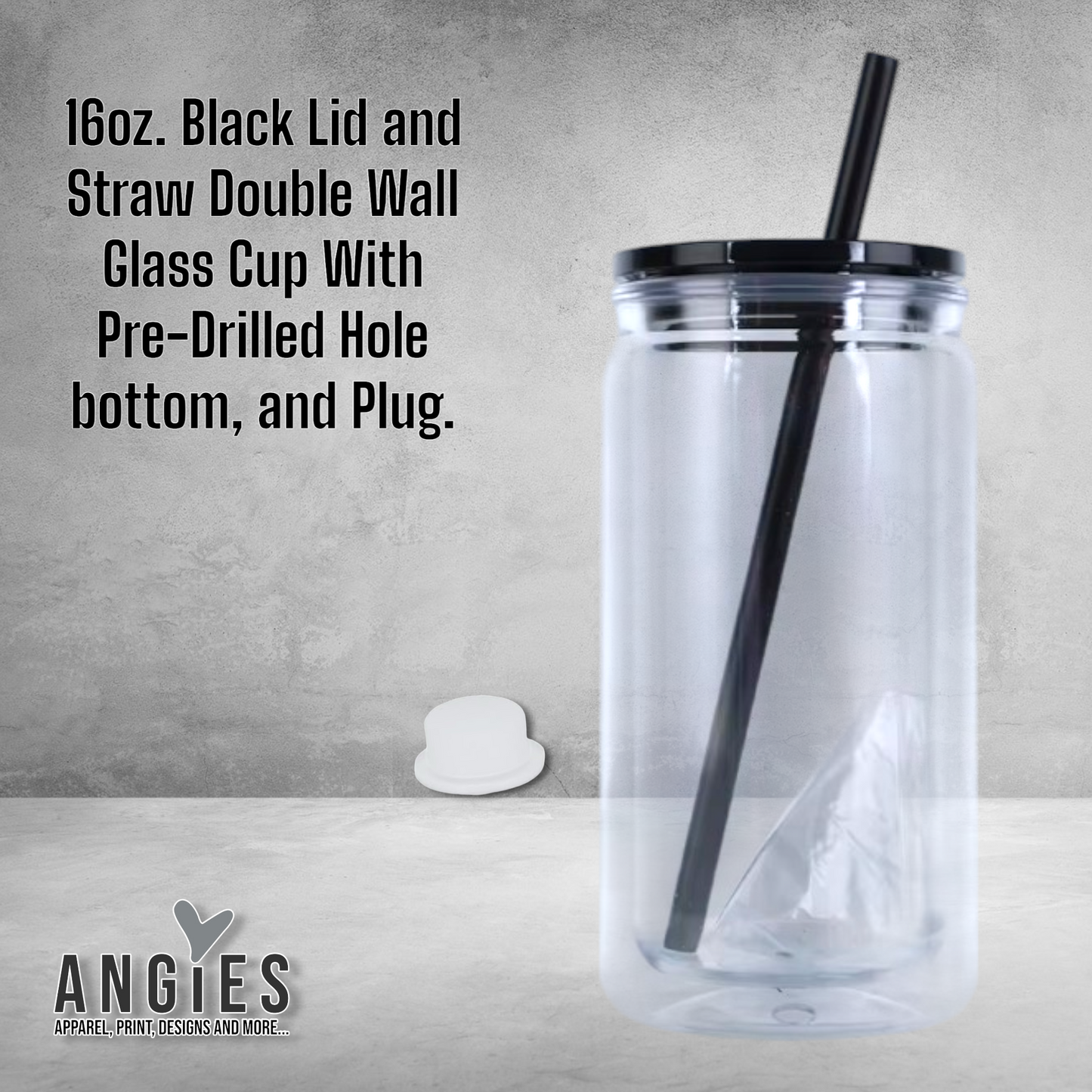 16oz. Snow Globe Tumbler with Color Lid and Straw Pre-Drilled Hole bottom, and Plug.