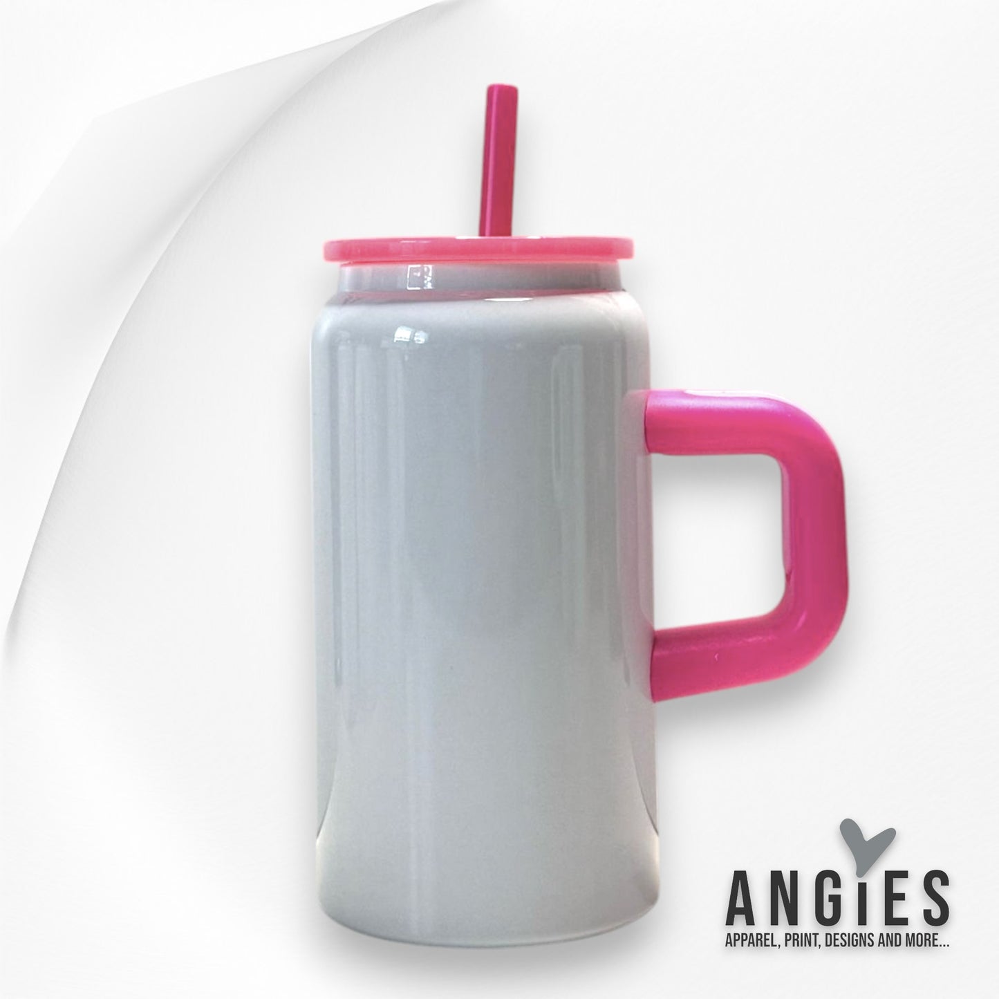 16oz Glossy White with Color Handle Soda Can Shape Tumbler