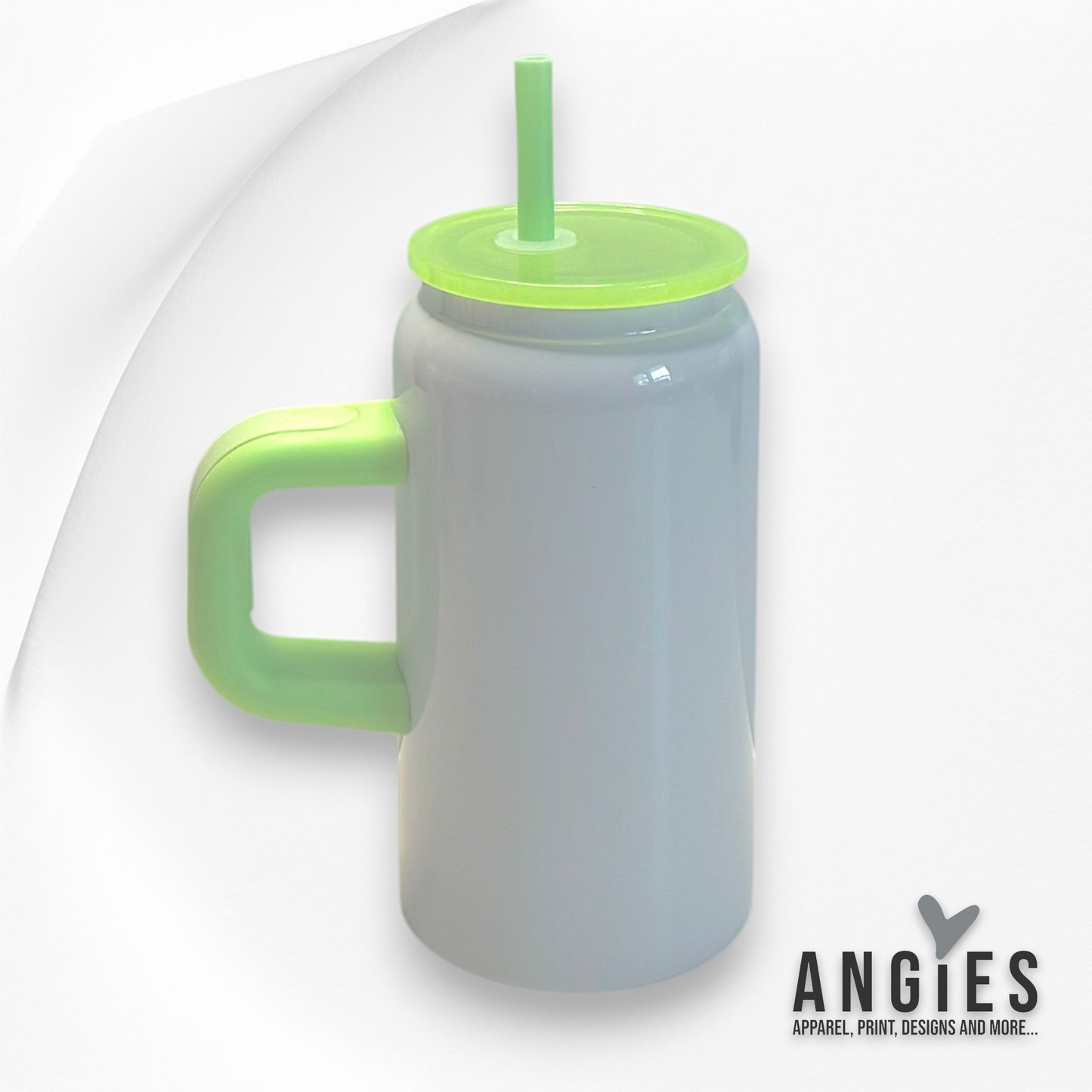 16oz Glossy White with Color Handle Soda Can Shape Tumbler