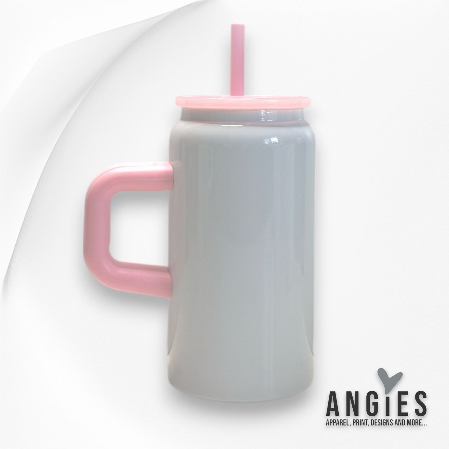 16oz Glossy White with Color Handle Soda Can Shape Tumbler