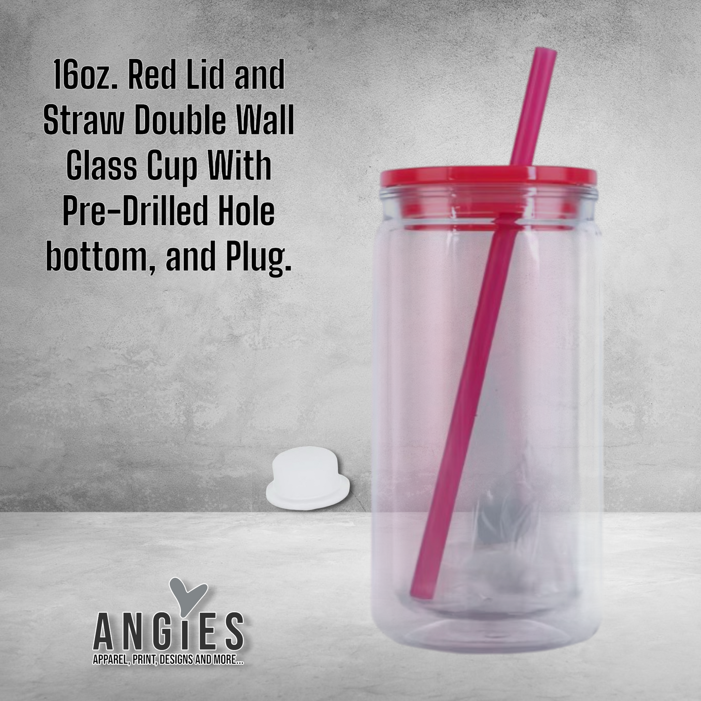 16oz. Snow Globe Tumbler with Color Lid and Straw Pre-Drilled Hole bottom, and Plug.