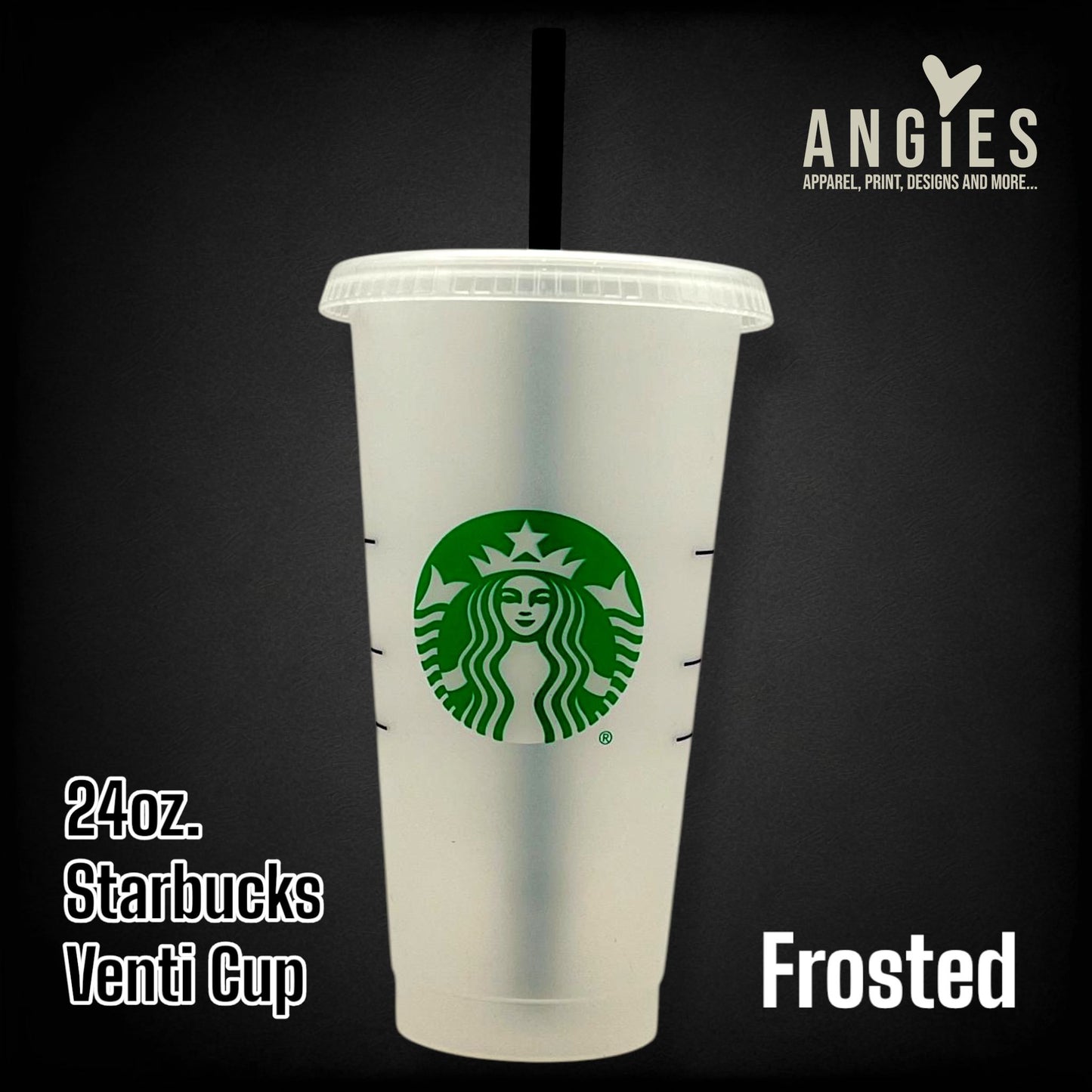 24oz Reusable Starbucks Frosted Cold Cups with Lid and Green Straw w/Stopper