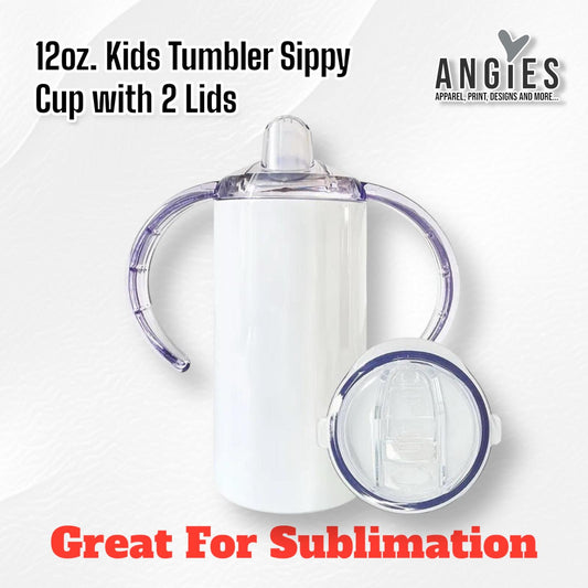 12oz Sublimation Skinny Sippy Cups - Spill Proof Stainless Steel Tumbler with Lid, Straw & Handle for Kids