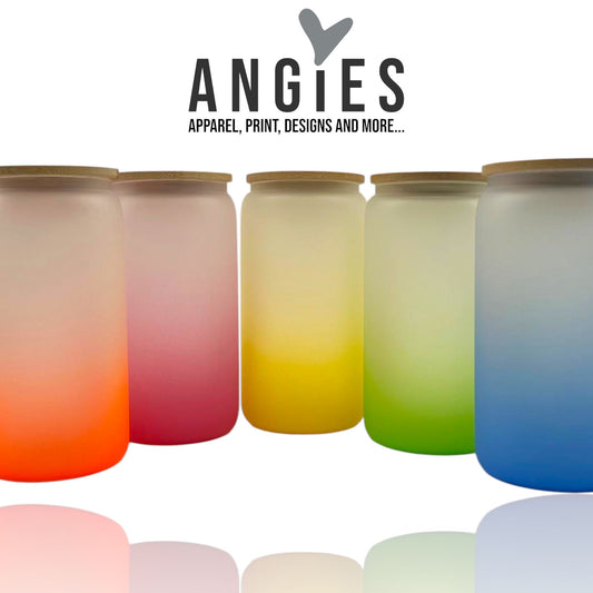 16oz and 20oz. Gradient Color Frosted Glass Cups with Lids and Straws. Can Shaped Glass Tumblers for Sublimation and Casual Use