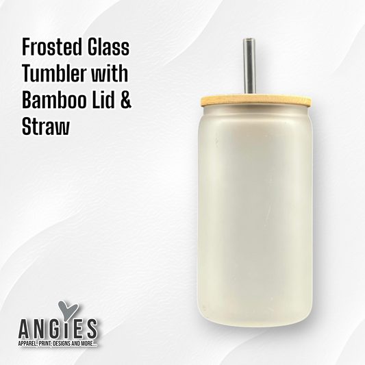 Sublimation Blank Glass Can Shaped Frosted with Bamboo Lid and Straw