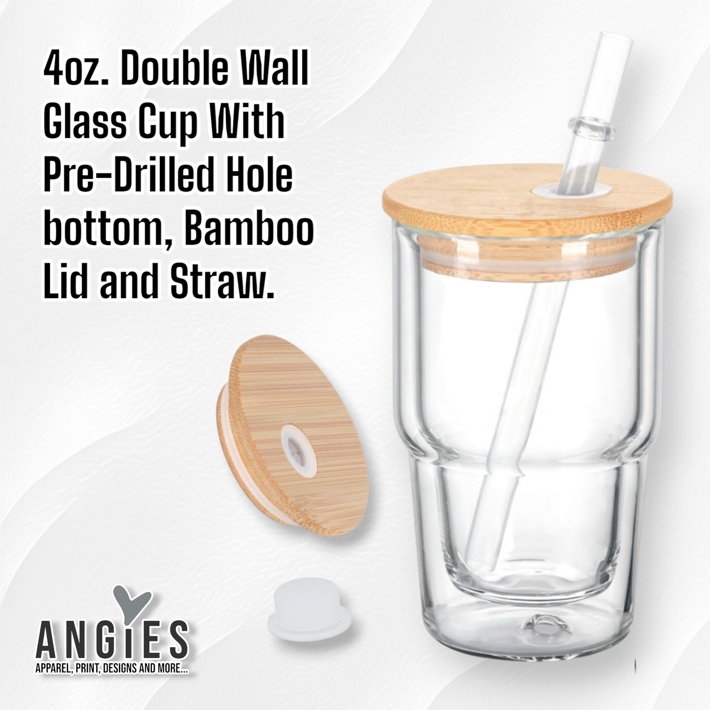 16oz Glass Sublimation Snow Globe Tumbler, Bamboo Lid, Straw, and Pre-Drilled Hole Plug (Copy)