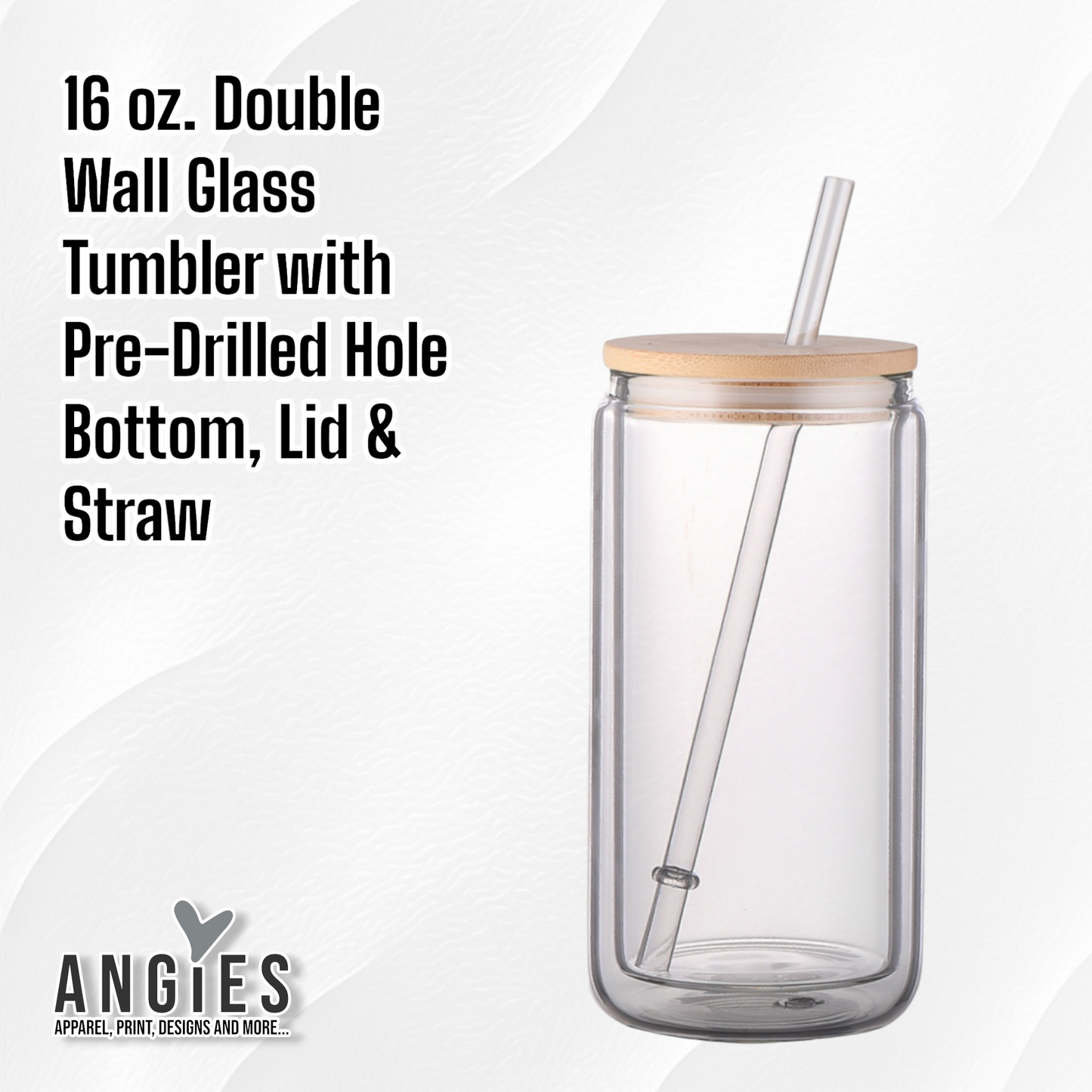 16oz Glass Sublimation Snow Globe Tumbler, Bamboo Lid, Straw, and Pre-Drilled Hole Plug (Copy)