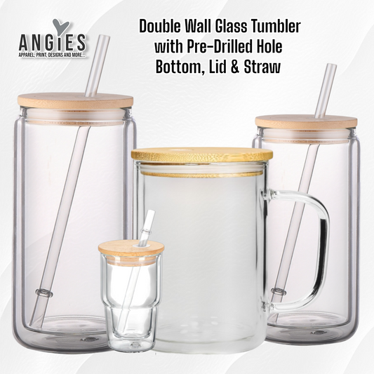 16oz Glass Sublimation Snow Globe Tumbler, Bamboo Lid, Straw, and Pre-Drilled Hole Plug (Copy)